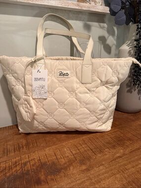 Cream Quilted Puffer Tote Bag NWT